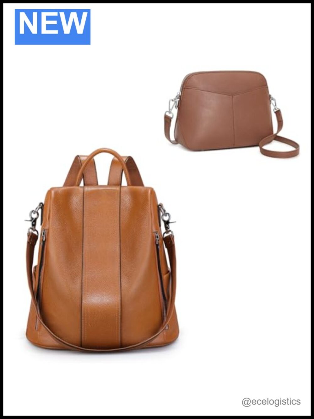 Genuine Leather Anti Theft Backpack with PU Leather Crossbody Purse, 2 Piece